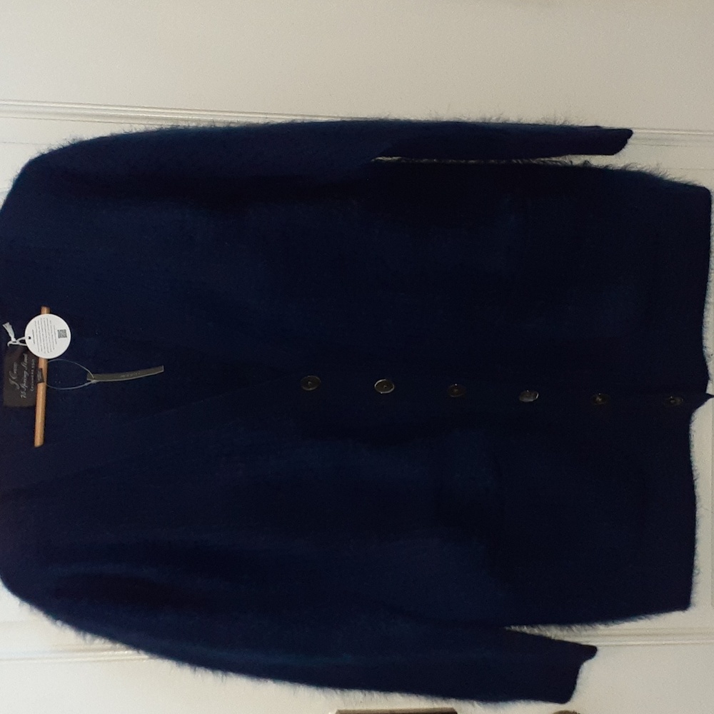 NEW J. Crew Spring Street Brushed Cashmere Oversized Cardigan M Navy *FLAWButton
